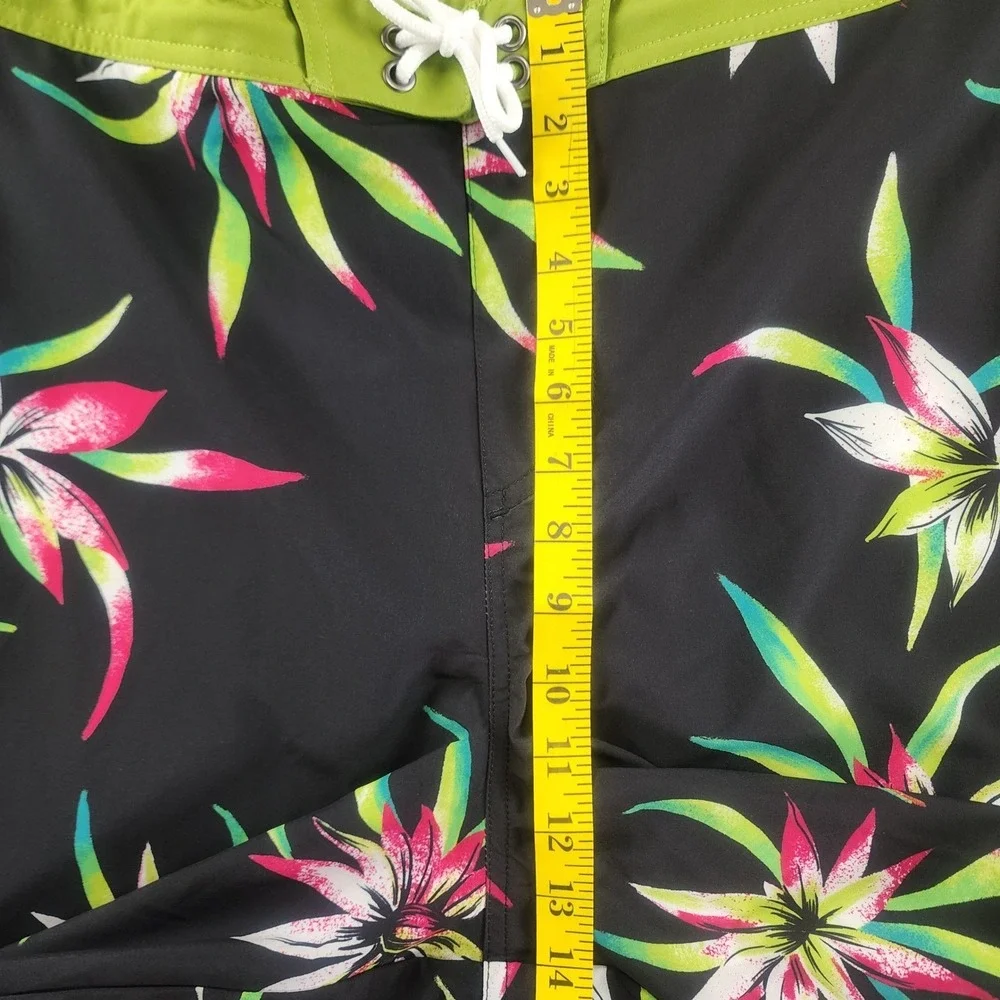 Hot Coals Mens XL Black Floral Board Shorts Swim Trunks Tropical